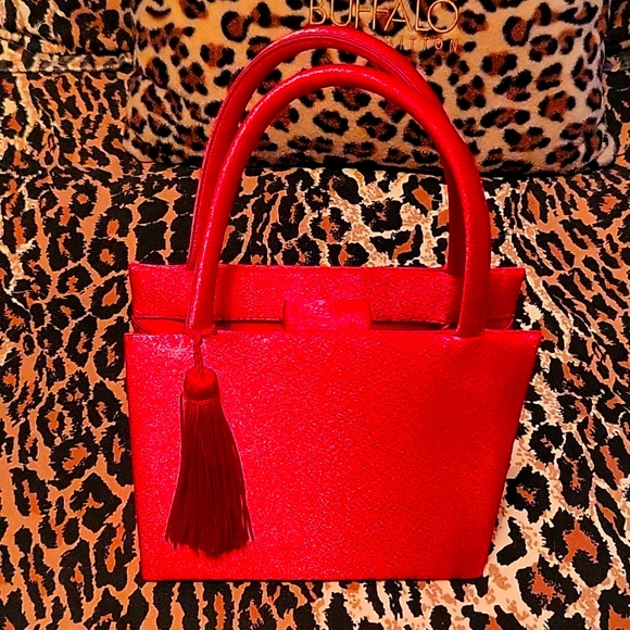 NEW Vibrant Red Satin Mini-Handbag with Tassel, 7.5" x 7.5" - Picture 10 of 12